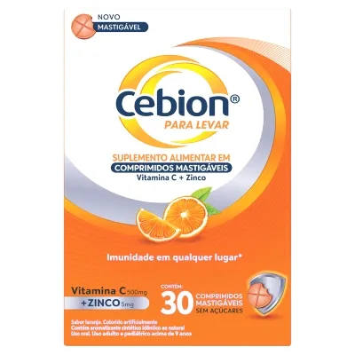 Vitamina C + Zinco Cebion 30 Comprimidos Mastigáveis