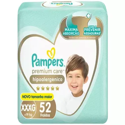 Fralda Pampers Premium Care Jumbo XXXG Pacote Com 52 Unidades