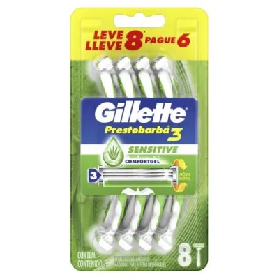 Kit Apara Barba Gillette Prestobarba 3 Sensitive Leve 8 Pague 6