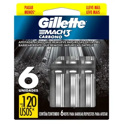 Carga Para Aparelho De Barbear Gillette Mach 3 Carbono 6 Unidades Leve Mais Pague Menos