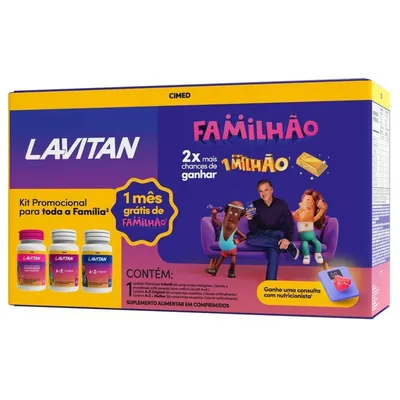Kit Polivitamínico Lavitan Familhão A-Z Original 60 Comprimidos Mais A-Z Mulher 60 Comprimidos + Vitaminas Infantil 60  Comprimidos