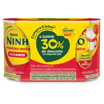Kit Leite Nestle Ninho Fases 1 + 800g 30% Desconto na 2 Unidade
