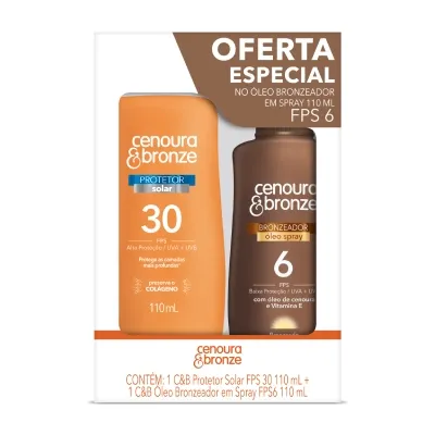Kit Cenoura E Bronze Protetor Solar Corporal FPS30 110ml  + Óleo Spray Bronzeador FPS6 110ml