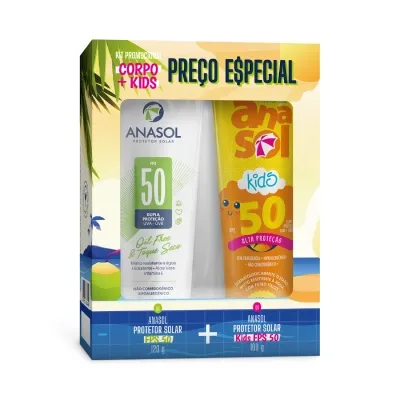 Kit Anasol Protetor Solar Oil Free Toque Seco FPS50 120g + Protetor Solar Kids Ultra Proteção FPS50 100g