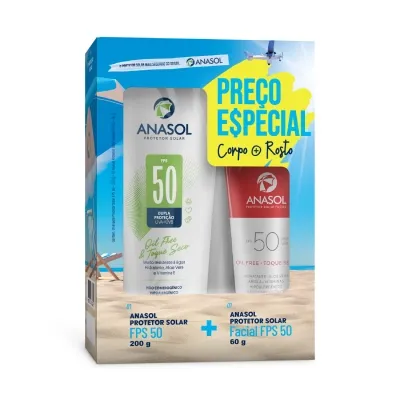 Kit Anasol Protetor Solar Oil Free Toque Seco FPS50 200g + Protetor Solar Facial FPS50 60g