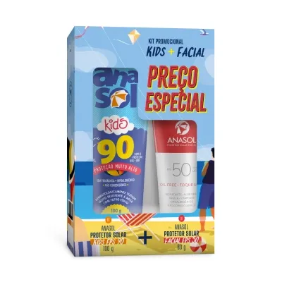 Kit Anasol Protetor Solar Facial Toque Seco FPS50 60g + Protetor Solar Kids Dupla Proteção FPS90 100g