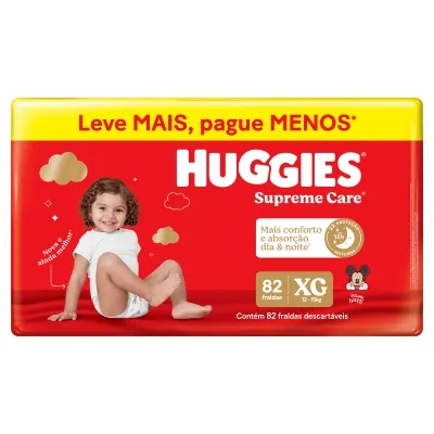Fralda Descartável Infantil Huggies Supreme Care XG Pacote 82 Unidades Leve Mais Pague Menos 