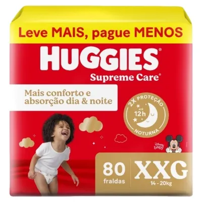 Fralda Descartável Infantil Huggies Supreme Care XXG Pacote 80 Unidades Leve Mais Pague Menos