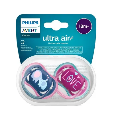 Chupeta Philips Avent Ultra Air 18 Meses+ Love e Elefante 2 Unidades
