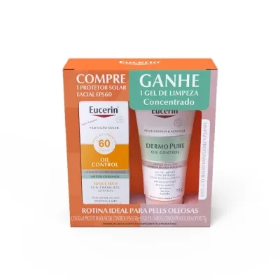 Kit Eucerin Protetor Solar Facial Oil Control FPS60 50g + Gel de Limpeza Concentrado Dermo Pure Oil Control 75g