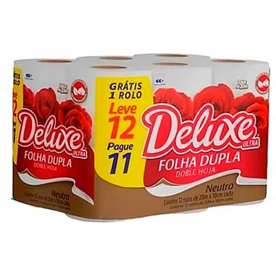 Papel Higiênico Folha Dupla Deluxe Cotton 20M Pacote Leve 12 Pague 11 Unidades preço