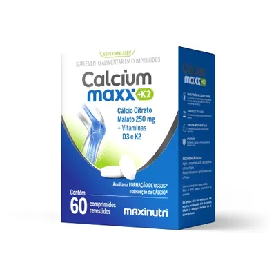 Calcium Maxx K2 Cálcio Citrato Malato 250mg + Vitamina D3 e K2 60 Cápsulas