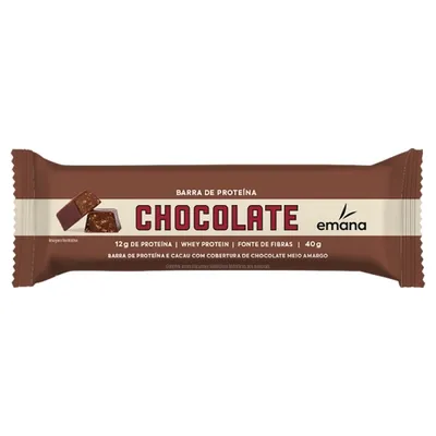 Barra de Proteína Cacau Cobertura Chocolate Meio Amargo Emana Pacote 40g