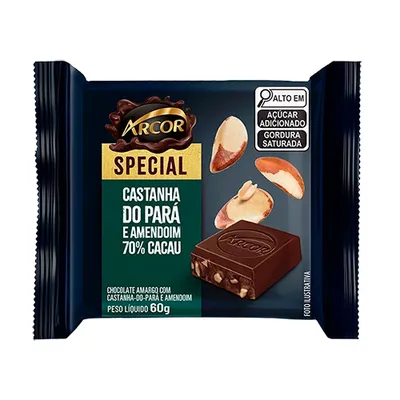 Chocolate Amargo 70% Cacau Com Castanha-Do-Pará E Amendoim Arcor Special 60G preço
