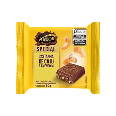 Chocolate ao Leite com Castanha-de-Caju e Amendoim Arcor Special 60g 