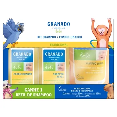 Kit Shampoo Suave + Condicionador Tradicional Granado Bebê 250ml Cada Grátis 1 Refil de Shampoo Suave 250ml