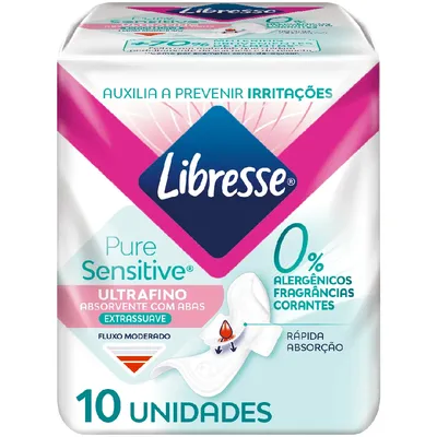Absorvente Libresse Pure Sensitive Ultrafino Extra Suave com Abas 10 unidades