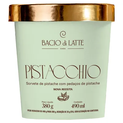 Sorvete Bacio Di Latte Pistacchio Pistache Com Pedaços De Pistache Pote 490ml