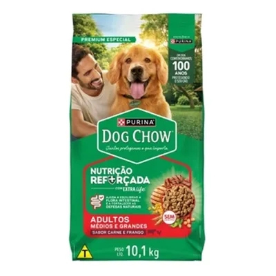Ração Para Cães Adultos Raças Médias E Grandes Carne E Frango Purina Dog Chow Nutrição Reforçada Com Extra Life 10,1Kg preço