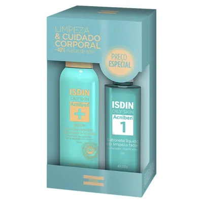 Kit Antiacne Corporal 150ml Spray + Sabonete Líquido Gel Facial 208g Isdin Acniben Oily Skin