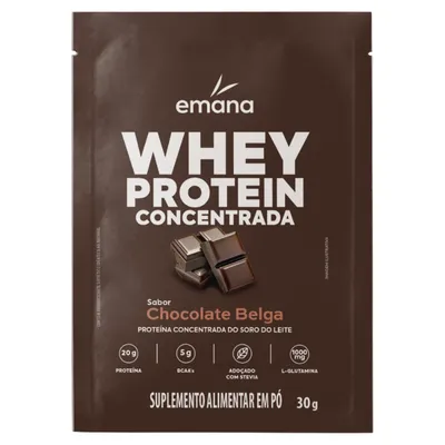 Suplemento Proteico Pó Chocolate Belga Emana Whey Protein Concentrada Sachê 30g