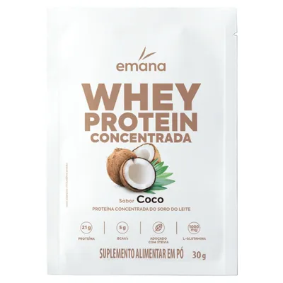 Suplemento Proteico Pó Coco Emana Whey Protein Concentrada Envelope 30g 