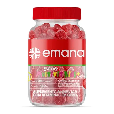 Polivitamínico Infantil Emana Multivit Kids+ Morango 60 Gomas