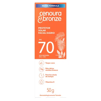 Protetor Solar Facial Toque Seco FPS 70 Cenoura & Bronze 50g 