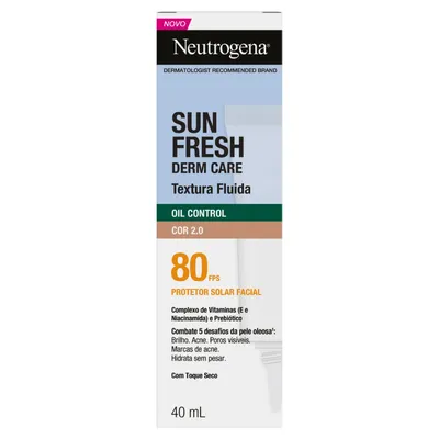 Protetor Solar Facial Toque Seco Com Cor 2.0 FPS 80 Neutrogena Sun Fresh Derm Care Oil Control 40ml