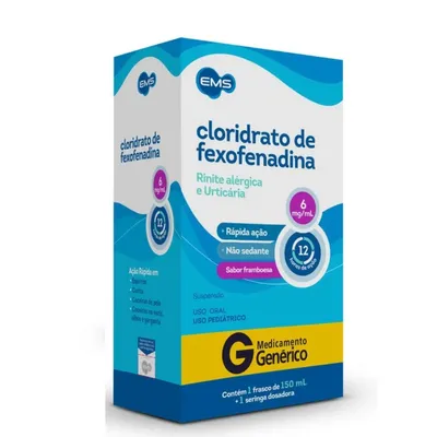 Cloridrato de Fexofenadina 6mg/ml Framboesa EMS 150ml Suspensão + Seringa Dosadora