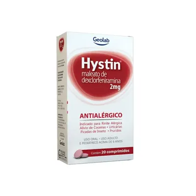 Hystin Maleato De Dexclorfeniramina 2Mg Com 20 Comprimidos preço