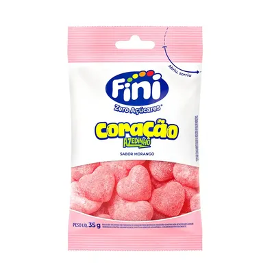 Bala De Gelatina Fini Zero Açúcares Coração Morango Azedinho 35gr