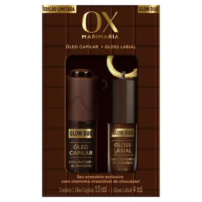 Kit Óleo Capilar 15ml + Gloss Líquido Labial 4ml Mari Maria OX Chocolate Glow Duo