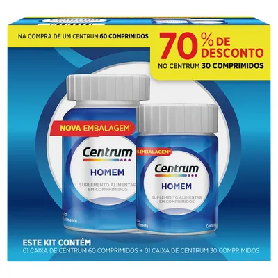 Kit Suplemento Centrum Homem 60 Comprimidos Grátis 70% de Desconto no Centrum 30 Comprimidos
