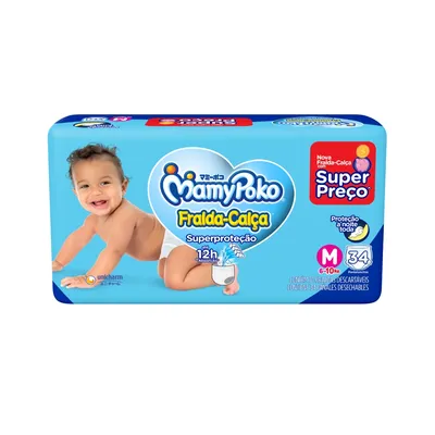 Fralda Descartável Infantil Calça MamyPoko Superproteção M Pacote 34 Unidades