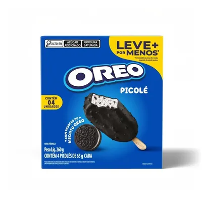 Pack Picolé Baunilha com Biscoito de Chocolate Oreo Caixa 260g 4 Unidades Leve Mais Pague Menos