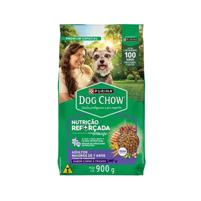 Ração para Cães Adultos 7+ Dog Chow Carne, Frango e Arroz 900g