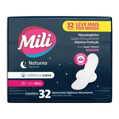 Absorvente Mili Noturno Suave Com Abas 32 Unidades preço