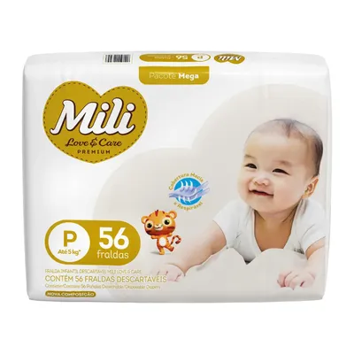 Fralda Mili Love & Care Premium Mega P 56 Unidades