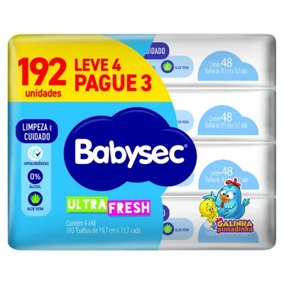 Kit Lenço Umedecido Babysec Ultra Fresh 4 Pacotes 