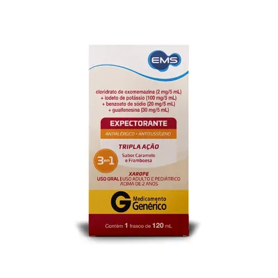 Oxomemazina + Iodeto De Potássio + Benzoato De Sódio + Guaifenesina 2/10/20/30Mg/5Ml Ems Xarope Expec 120M preço