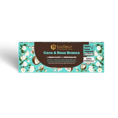 Kit Sabonete Biofleur Vegano Coco e Rosa Branca 3 Unidades 80g