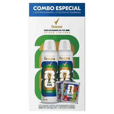 Rexona Desodorante Feminino Antitranspirante, Bamboo, 2 Aerossóis 150ml, com Figurinhas Copa do Mundo da FIFA de 2026TM
