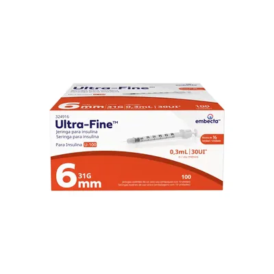 Seringa Ultra-Fine para Insulina 30UI 6mm com 10 Unidades