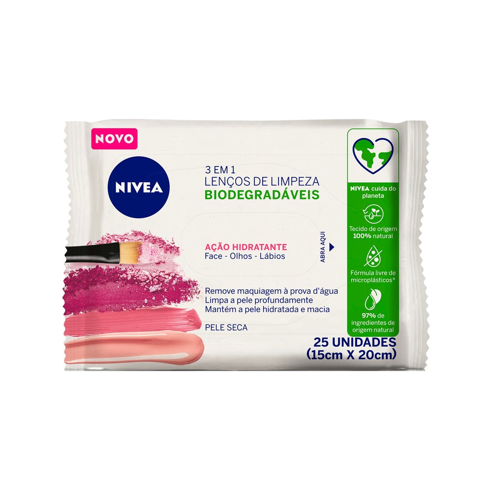 Lenço de Limpeza Demaquilante Nivea Ação Hidratante 3 em 1 25 un.