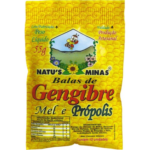 Bala de Gengibre Mel e Própolis Natus Minas 55g