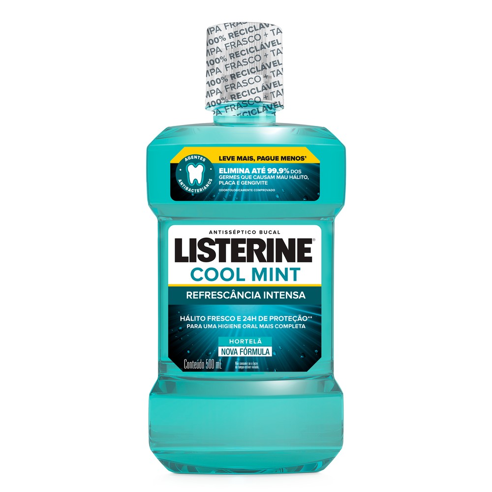 Enxaguante Bucal Antisséptico Listerine Cool Mint Leve 500ml Pague 350ml