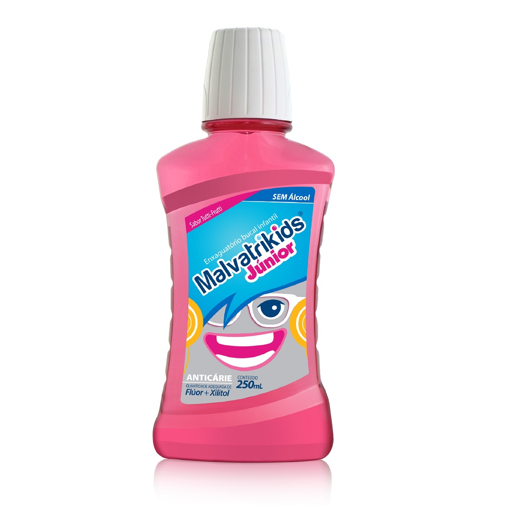 Enxaguante Bucal Antisséptico Infantil Sem Álcool Malvatrikids Júnior Pink 250ml