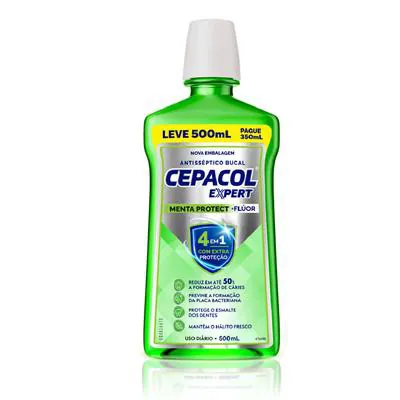 Antisséptico Cepacol Menta Protect Leve 500ml Pague 350ml