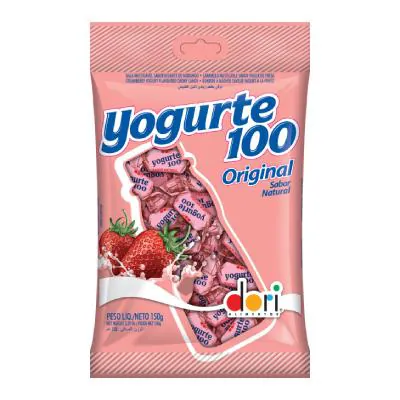 Bala Dori Yogurte 100 Sabor Natural Morango 150g